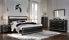 Kaydell King Upholstered Panel Bed with Mirrored Dresser, Chest and 2 Nightstands - furniture place usa