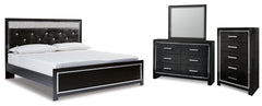 Kaydell King Upholstered Panel Bed with Mirrored Dresser and Chest - furniture place usa