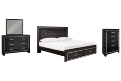 Kaydell King Panel Bed with Storage with Mirrored Dresser and Chest - furniture place usa