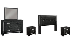 Kaydell Queen/Full Upholstered Panel Headboard Bed with Mirrored Dresser and 2 Nightstands - furniture place usa