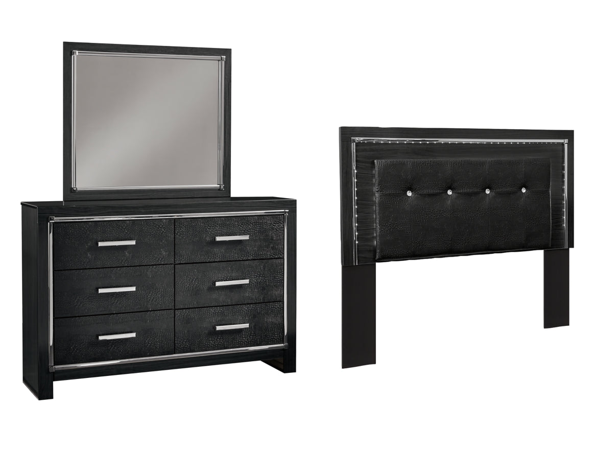 Kaydell Queen/Full Upholstered Panel Headboard Bed with Mirrored Dresser - furniture place usa