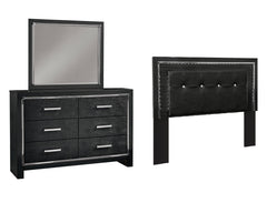 Kaydell Queen/Full Upholstered Panel Headboard Bed with Mirrored Dresser - furniture place usa