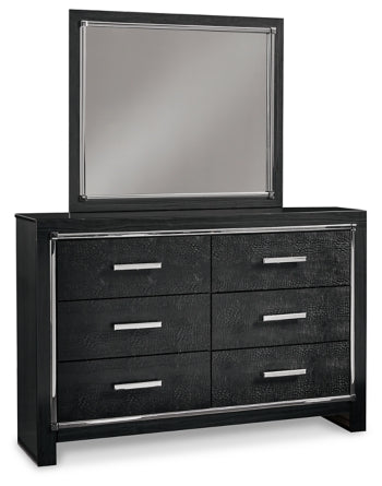 Kaydell Queen Upholstered Panel Bed with Mirrored Dresser and Chest - furniture place usa