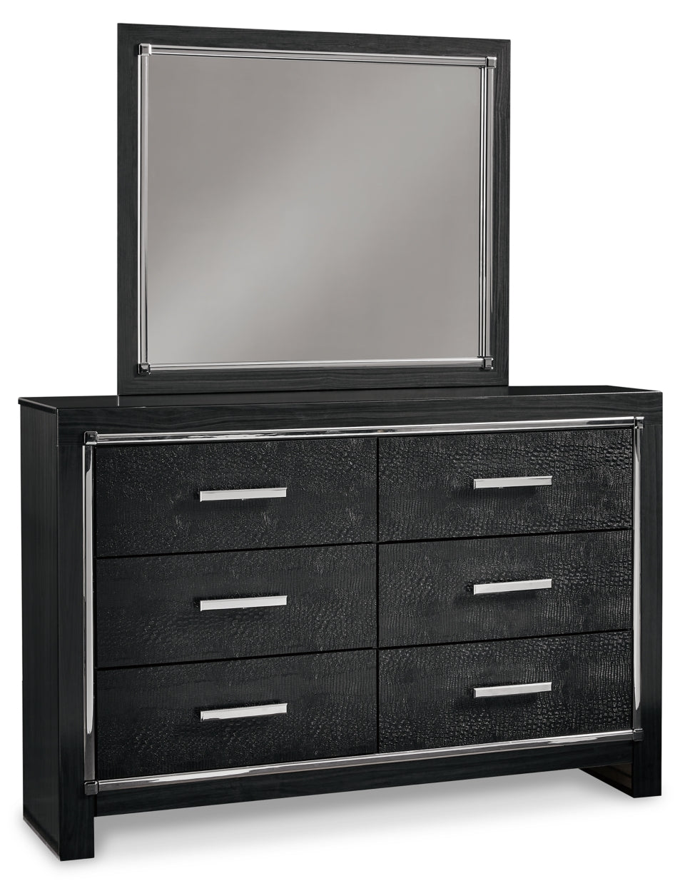Kaydell Queen Upholstered Panel Bed with Mirrored Dresser and Nightstand - furniture place usa