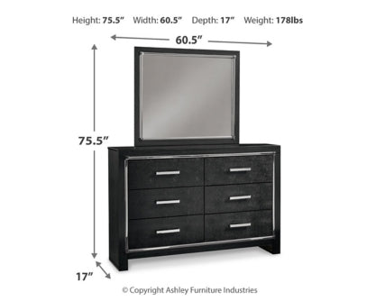 Kaydell King Upholstered Panel Headboard with Mirrored Dresser, Chest and Nightstand - furniture place usa