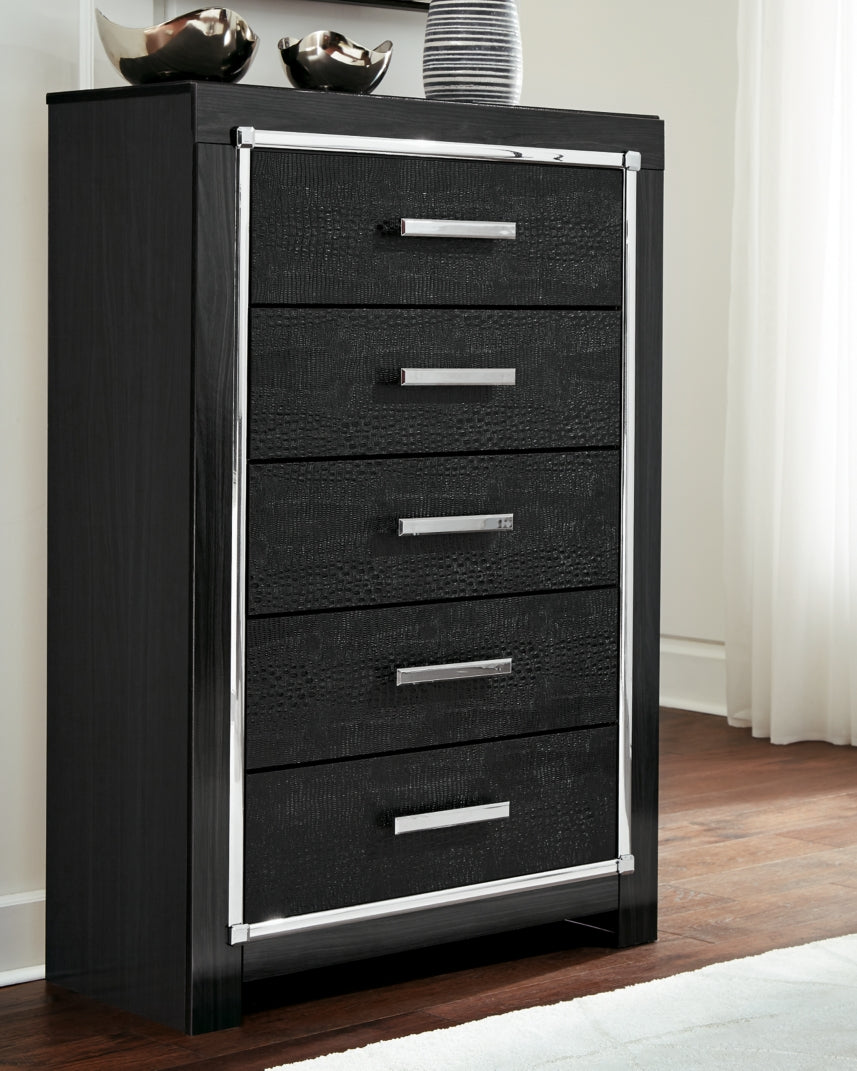 Kaydell King Upholstered Panel Storage Bed with Mirrored Dresser, Chest and Nightstand - furniture place usa