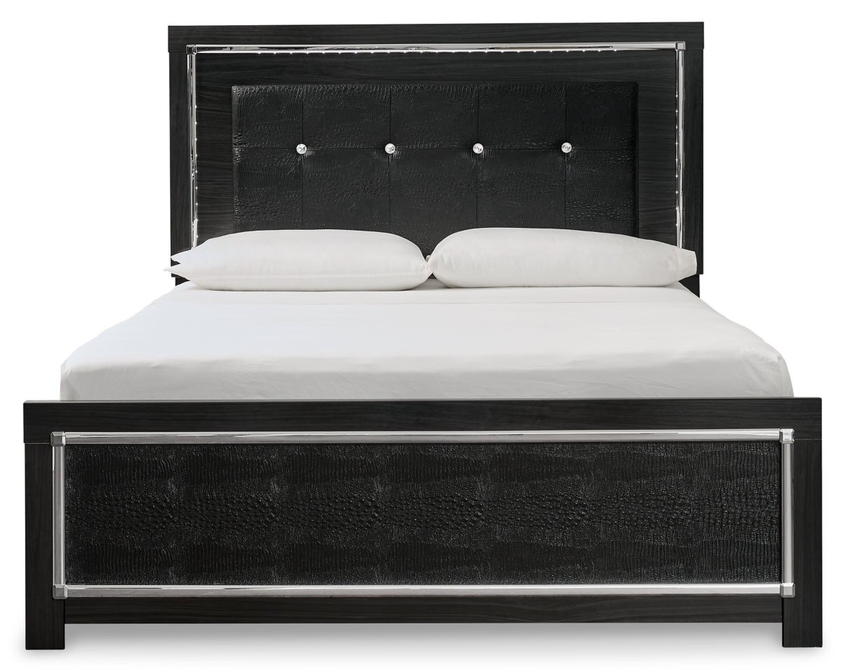 Kaydell Queen Upholstered Panel Bed with Mirrored Dresser and Nightstand - furniture place usa