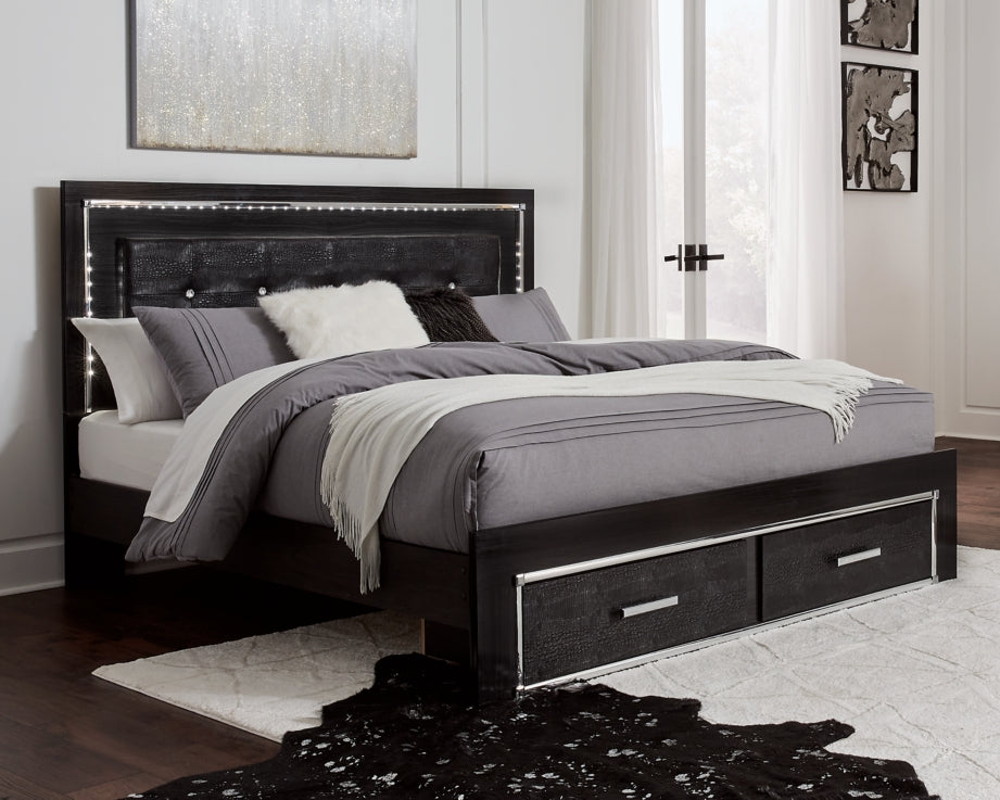 Kaydell King Panel Bed with Storage with Mirrored Dresser and Chest - furniture place usa