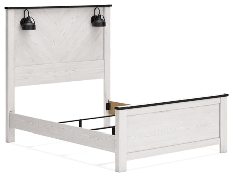 Schoenberg Queen Panel Bed with Mirrored Dresser - furniture place usa