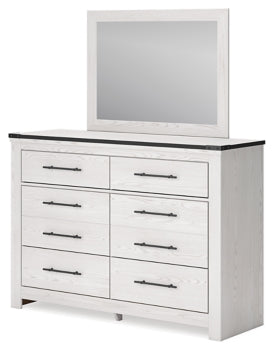 Schoenberg Queen Panel Bed with Mirrored Dresser - furniture place usa
