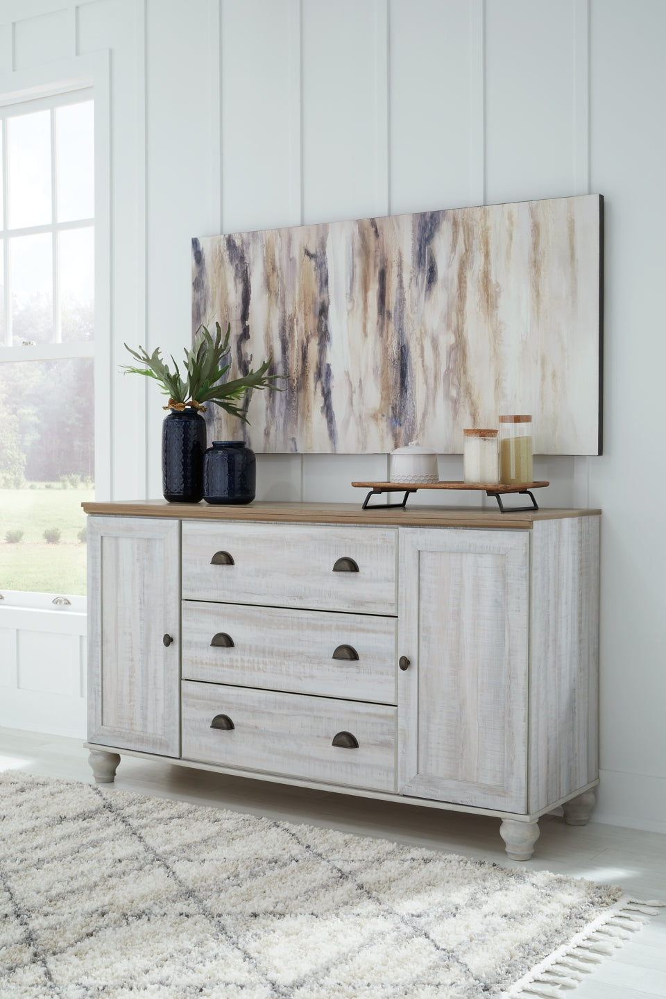 Haven Bay Queen Panel Storage Bed with Mirrored Dresser, Chest and 2 Nightstands - furniture place usa