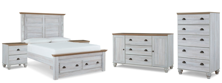 Haven Bay Queen Panel Storage Bed with Mirrored Dresser, Chest and 2 Nightstands - furniture place usa