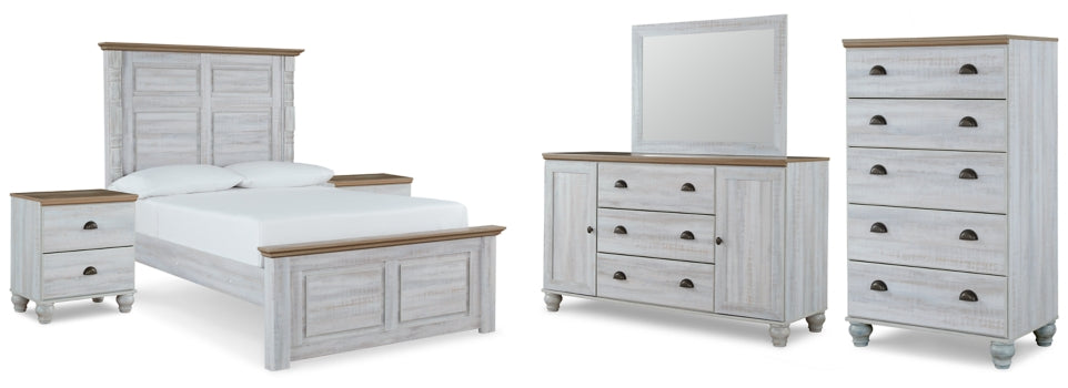 Haven Bay Full Panel Bed with Mirrored Dresser, Chest and 2 Nightstands - furniture place usa