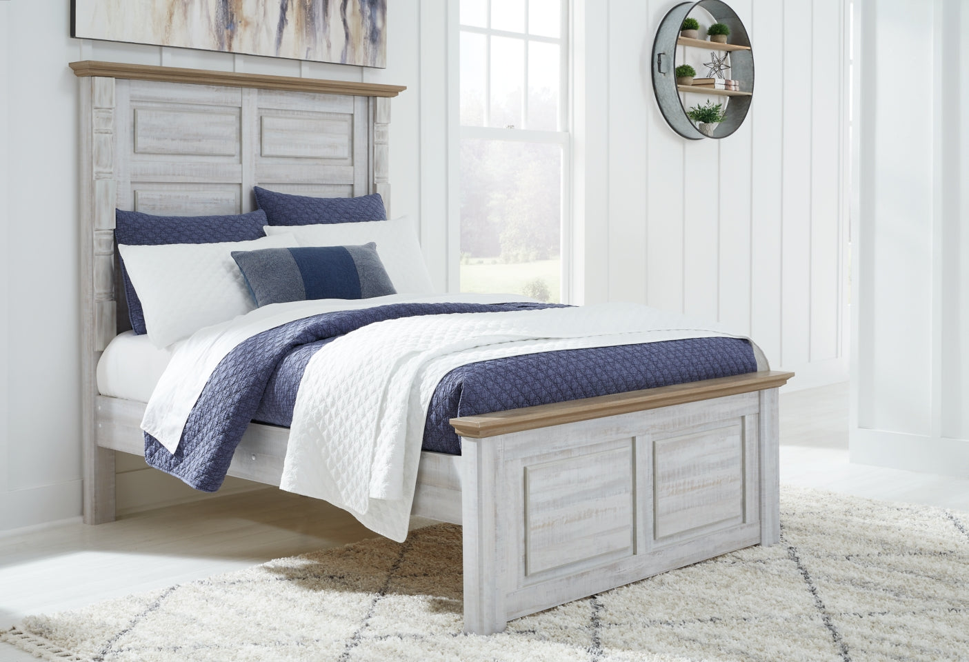 Haven Bay Full Panel Bed with Mirrored Dresser, Chest and 2 Nightstands - furniture place usa