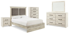 Cambeck Queen Upholstered Panel Bed with Mirrored Dresser, Chest and Nightstand - furniture place usa