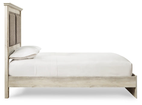 Cambeck King Upholstered Panel Bed with Mirrored Dresser - furniture place usa