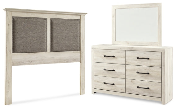 Cambeck King/California King Upholstered Panel Headboard with Mirrored Dresser - furniture place usa