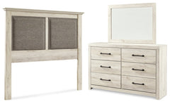 Cambeck King/California King Upholstered Panel Headboard with Mirrored Dresser - furniture place usa