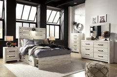 Cambeck Full Panel Bed with 4 Storage Drawers with Mirrored Dresser, Chest and 2 Nightstands - furniture place usa
