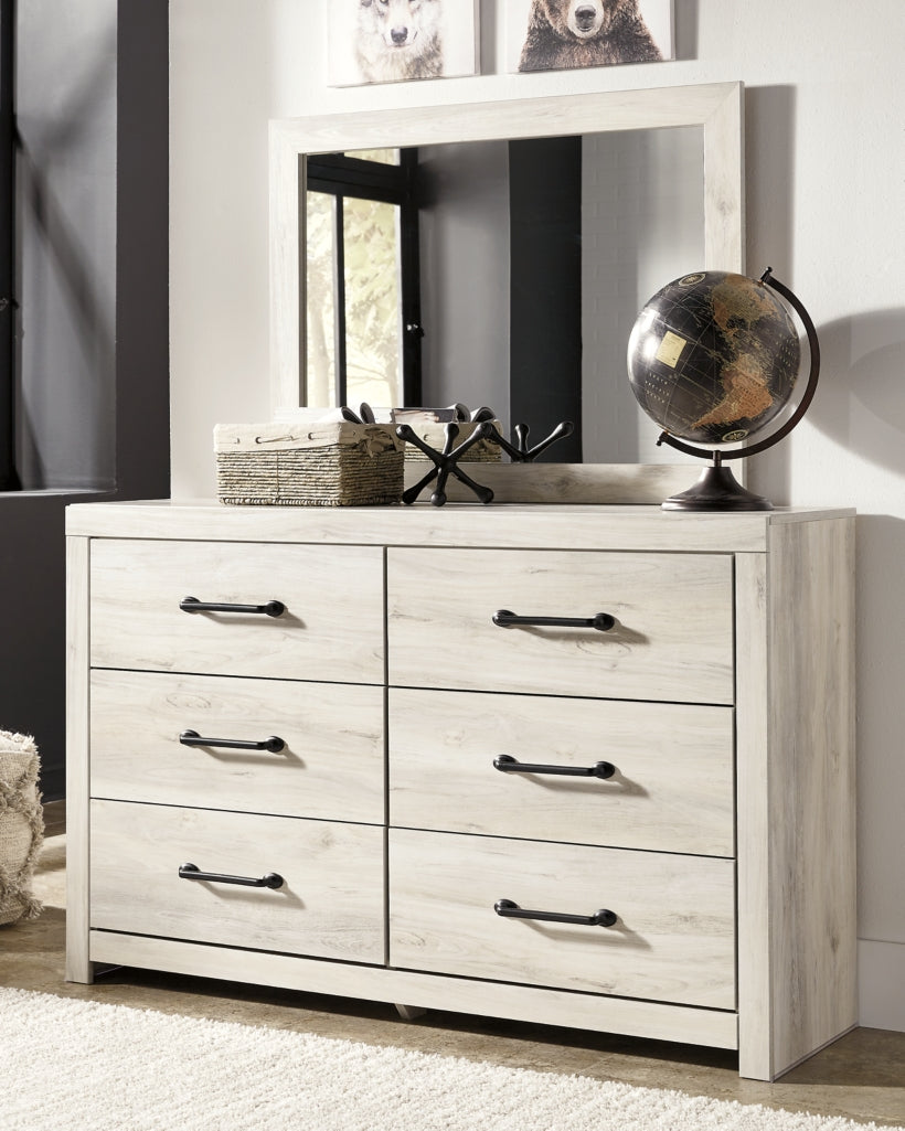 Cambeck Queen Upholstered Panel Bed with Mirrored Dresser, Chest and Nightstand - furniture place usa