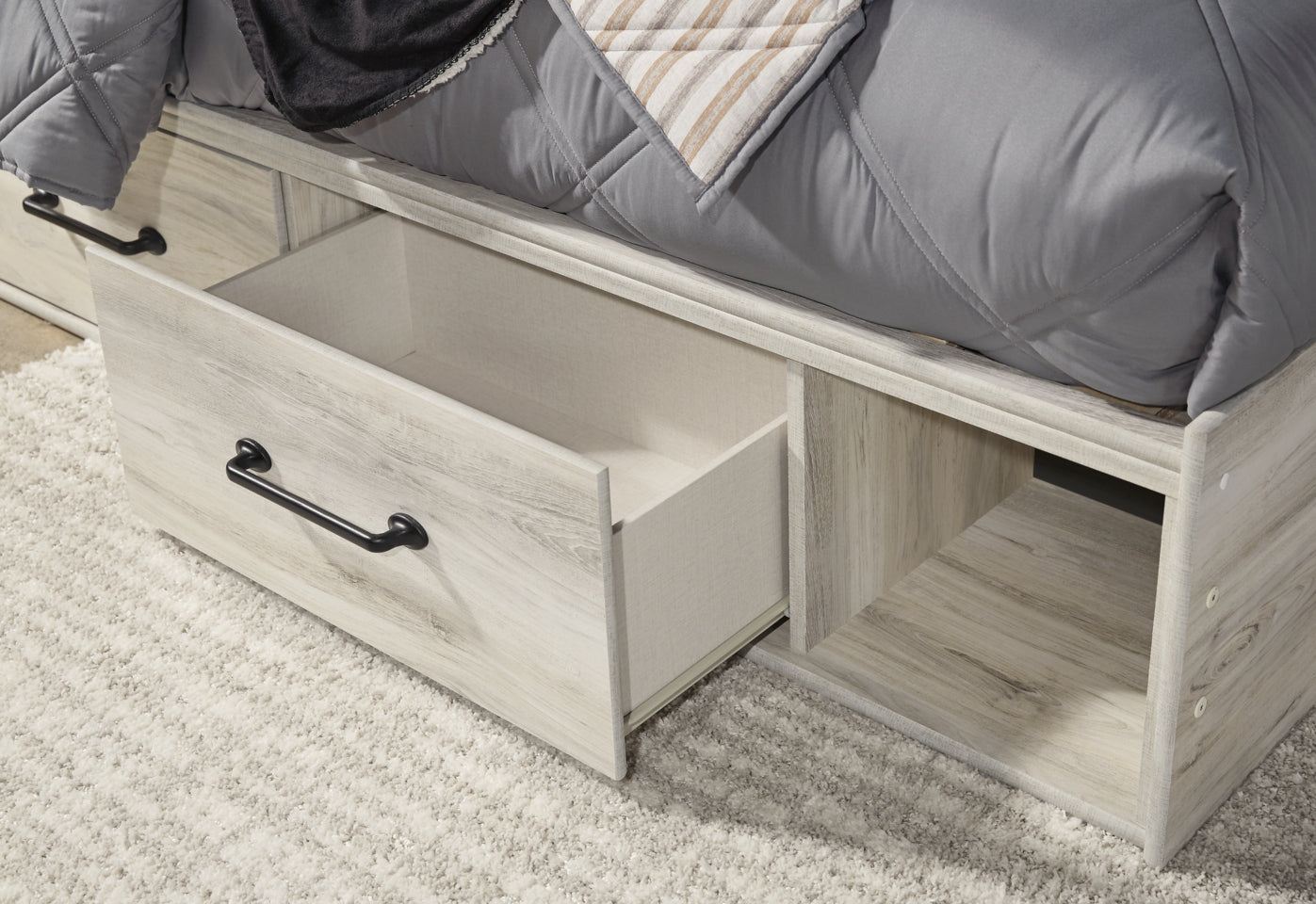 Cambeck Full Panel Bed with 4 Storage Drawers with Mirrored Dresser and Chest - furniture place usa