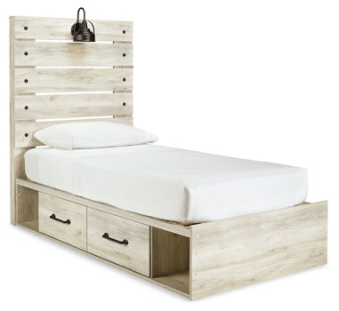 Cambeck Twin Panel Bed with 2 Storage Drawers with Mirrored Dresser and Chest - furniture place usa