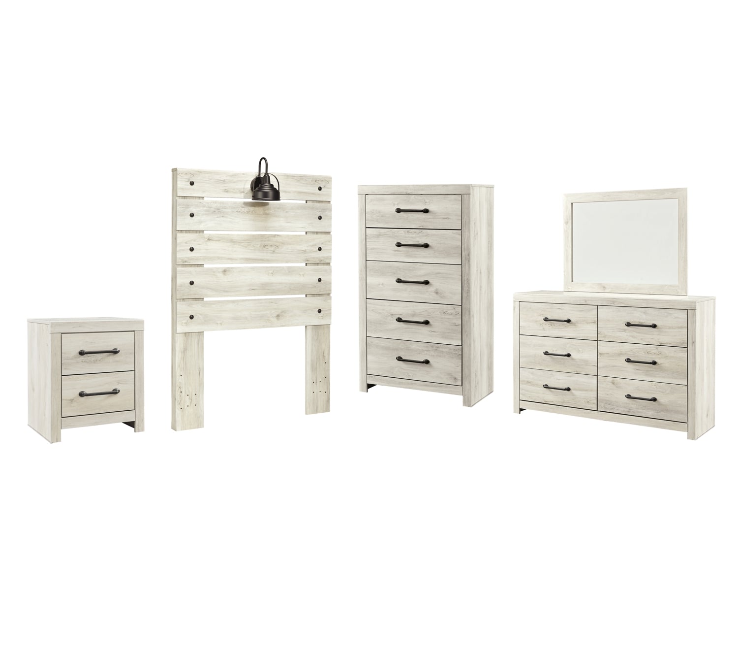 Cambeck Twin Panel Headboard Bed with Mirrored Dresser, Chest and Nightstand - furniture place usa