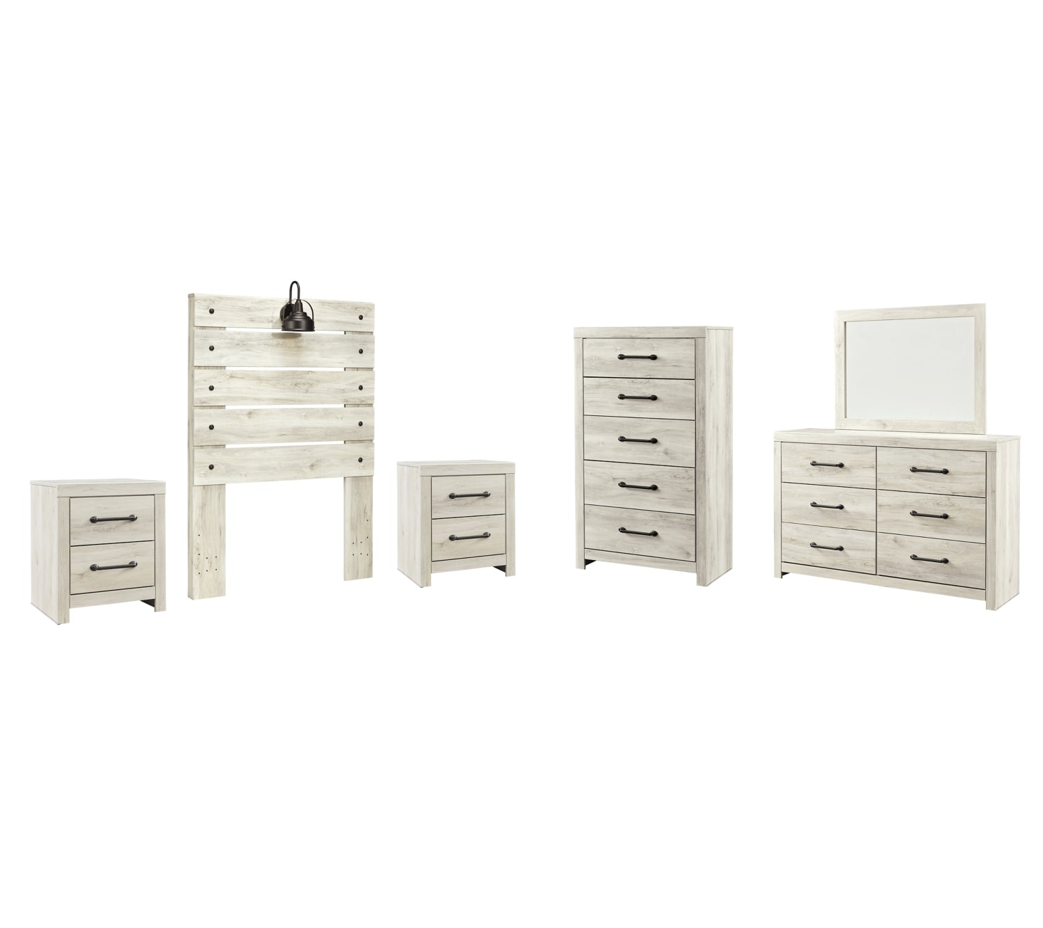Cambeck Twin Panel Headboard Bed with Mirrored Dresser, Chest and 2 Nightstands - furniture place usa