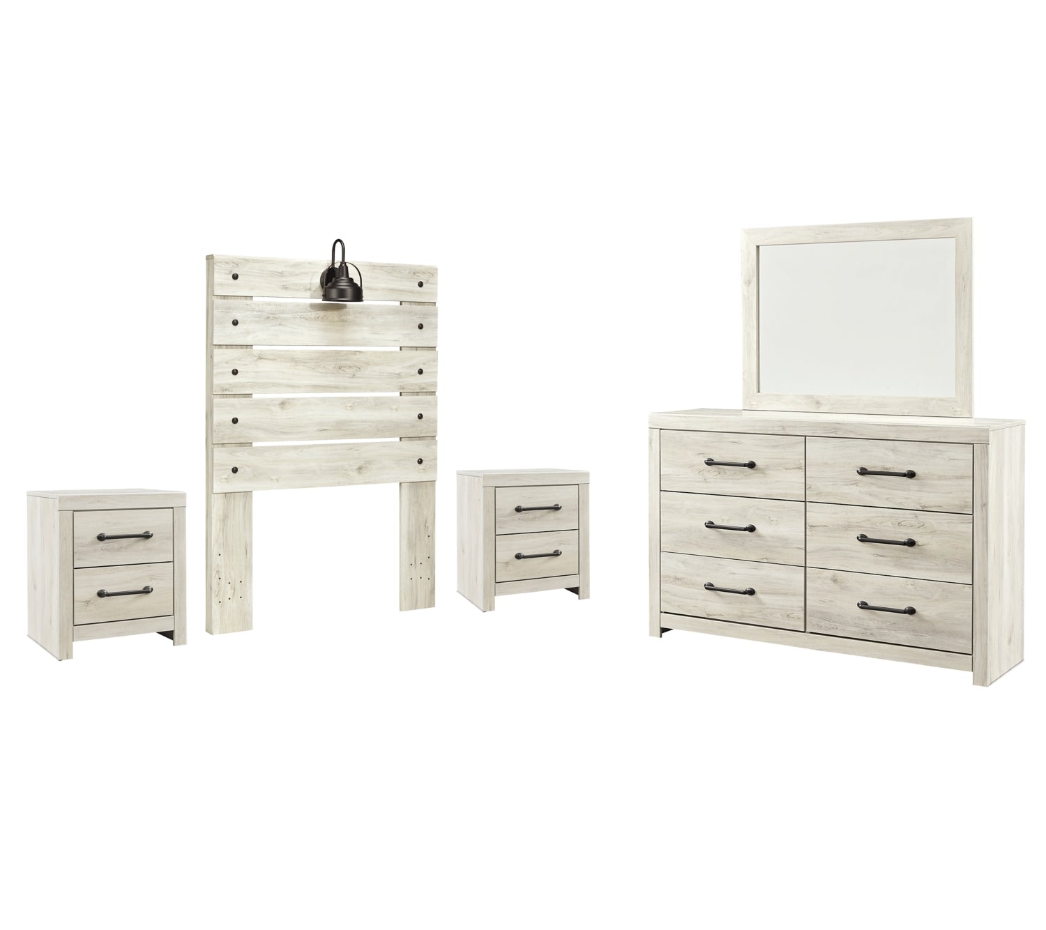 Cambeck Twin Panel Headboard Bed with Mirrored Dresser and 2 Nightstands - furniture place usa