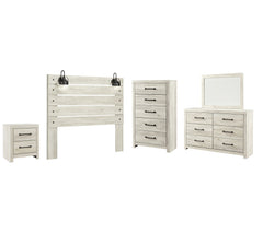 Cambeck Twin Panel Headboard Bed with Mirrored Dresser, Chest and Nightstand - furniture place usa