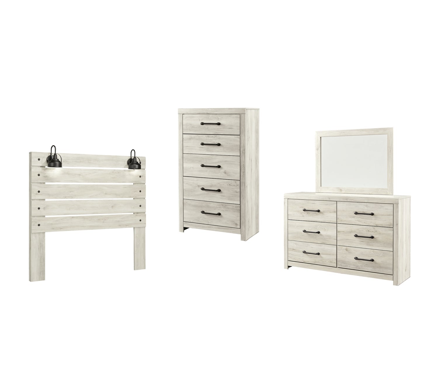 Cambeck Twin Panel Headboard Bed with Mirrored Dresser and Chest - furniture place usa
