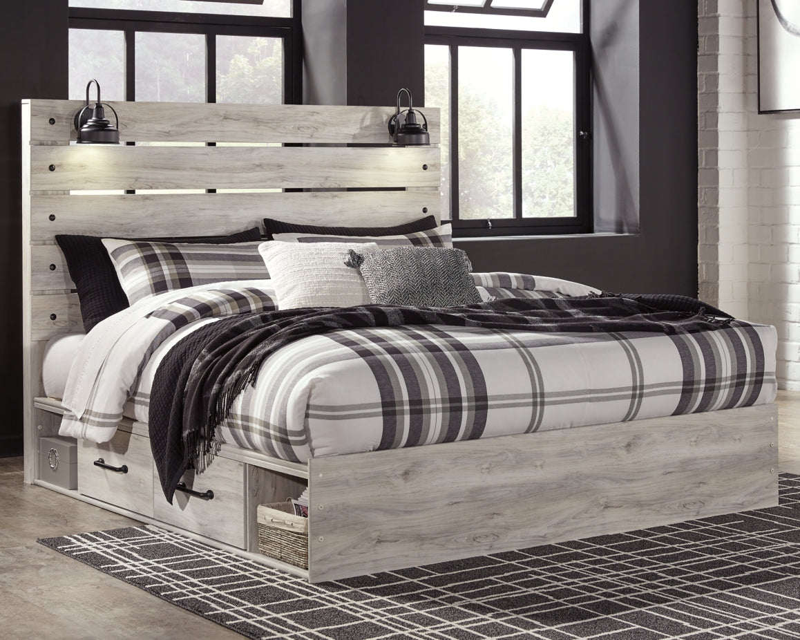 Cambeck King Panel Bed with 4 Storage Drawers with Mirrored Dresser - furniture place usa