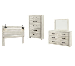Cambeck King Panel Headboard Bed with Mirrored Dresser and Chest - furniture place usa