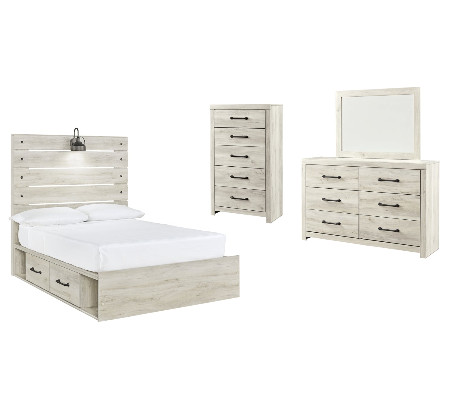 Cambeck Twin Panel Bed with 2 Storage Drawers with Mirrored Dresser and Chest - furniture place usa
