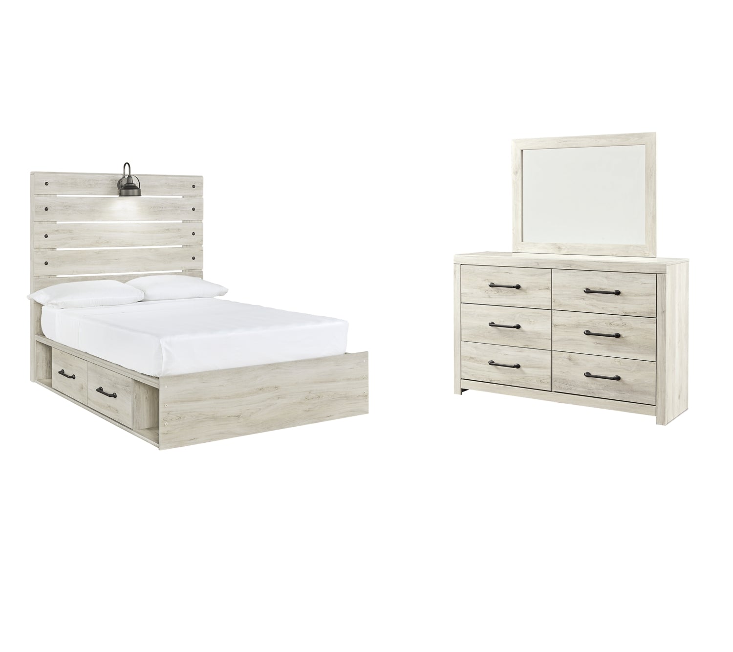 Cambeck Twin Panel Bed with 2 Storage Drawers with Mirrored Dresser - furniture place usa