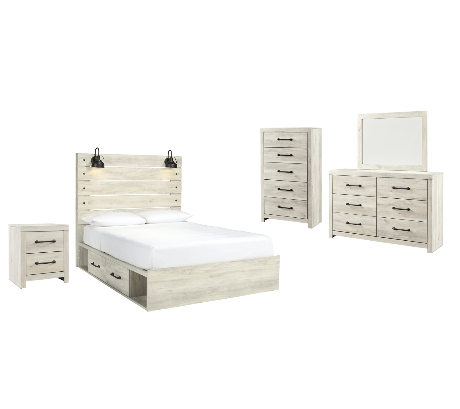 Cambeck Twin Panel Bed with 2 Storage Drawers with Mirrored Dresser, Chest and Nightstand - furniture place usa