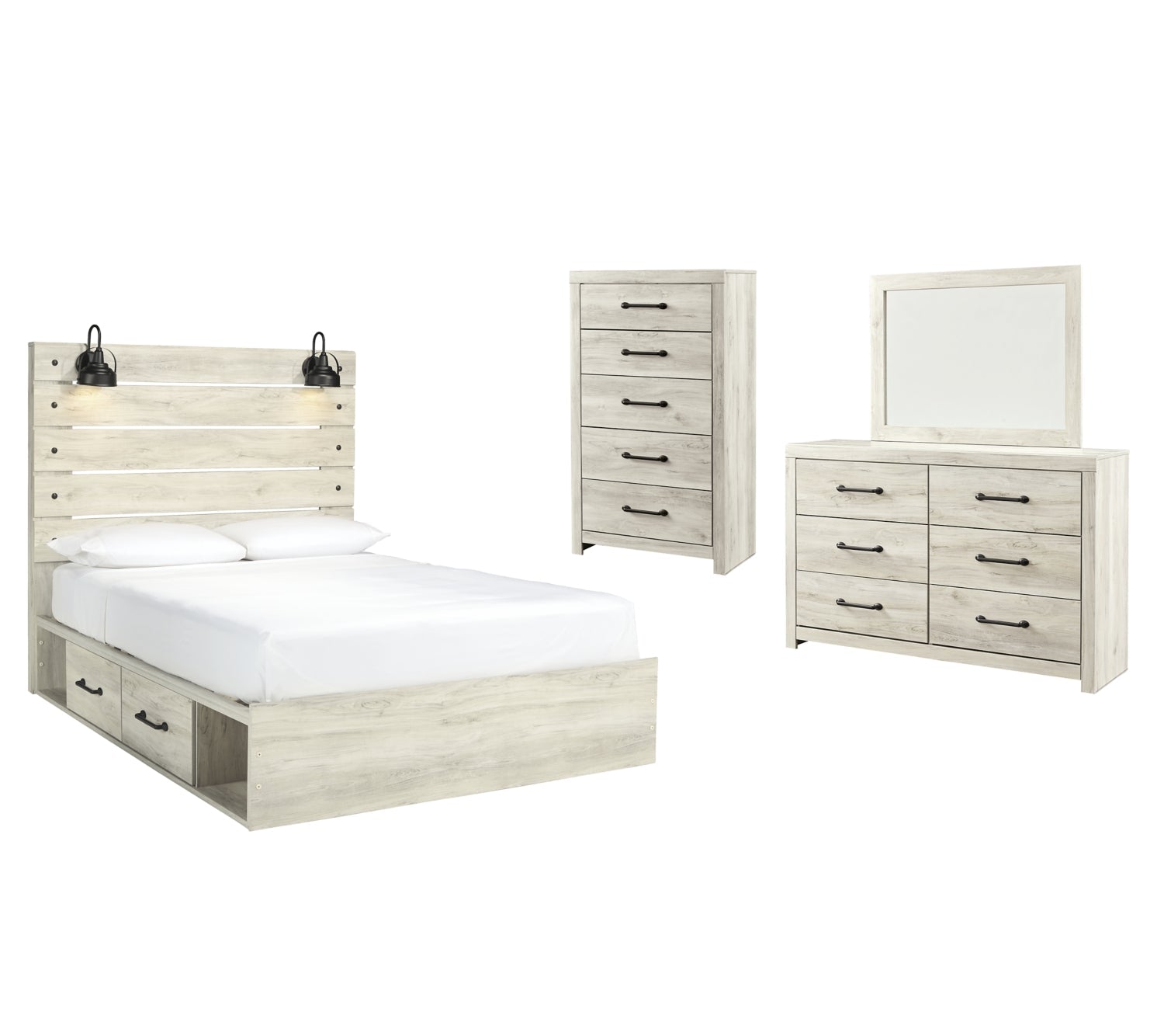 Cambeck Twin Panel Bed with 2 Storage Drawers with Mirrored Dresser and Chest - furniture place usa