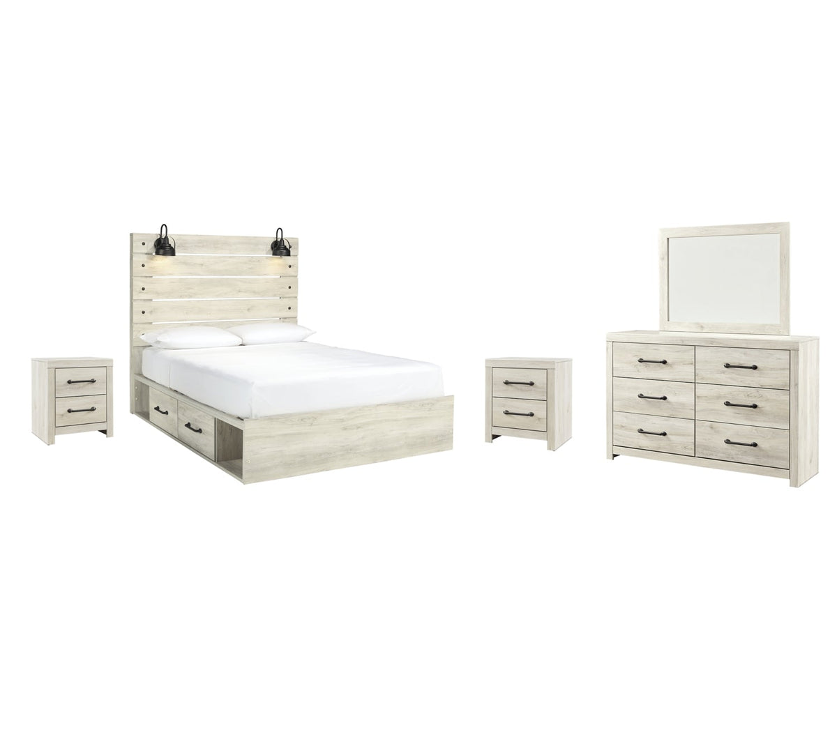 Cambeck Twin Panel Bed with 2 Storage Drawers with Mirrored Dresser and 2 Nightstands - furniture place usa