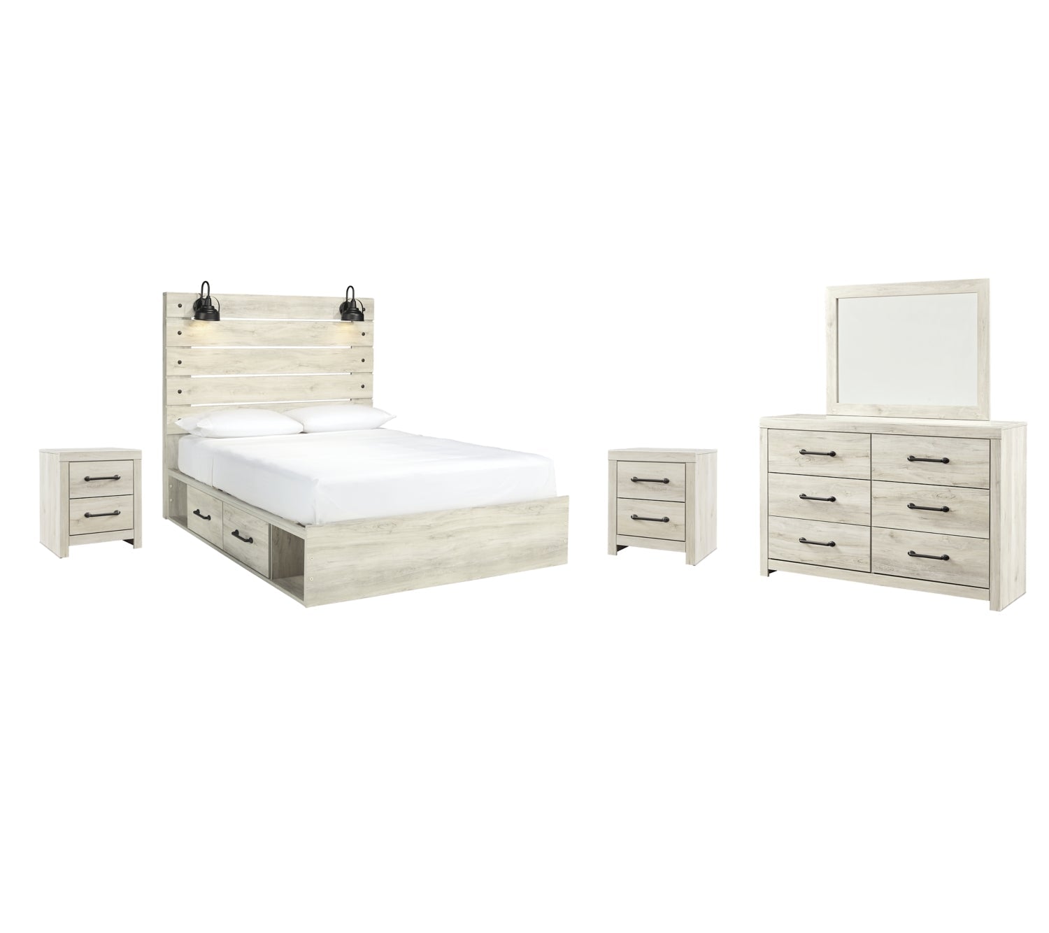 Cambeck Twin Panel Bed with 2 Storage Drawers with Mirrored Dresser and 2 Nightstands - furniture place usa