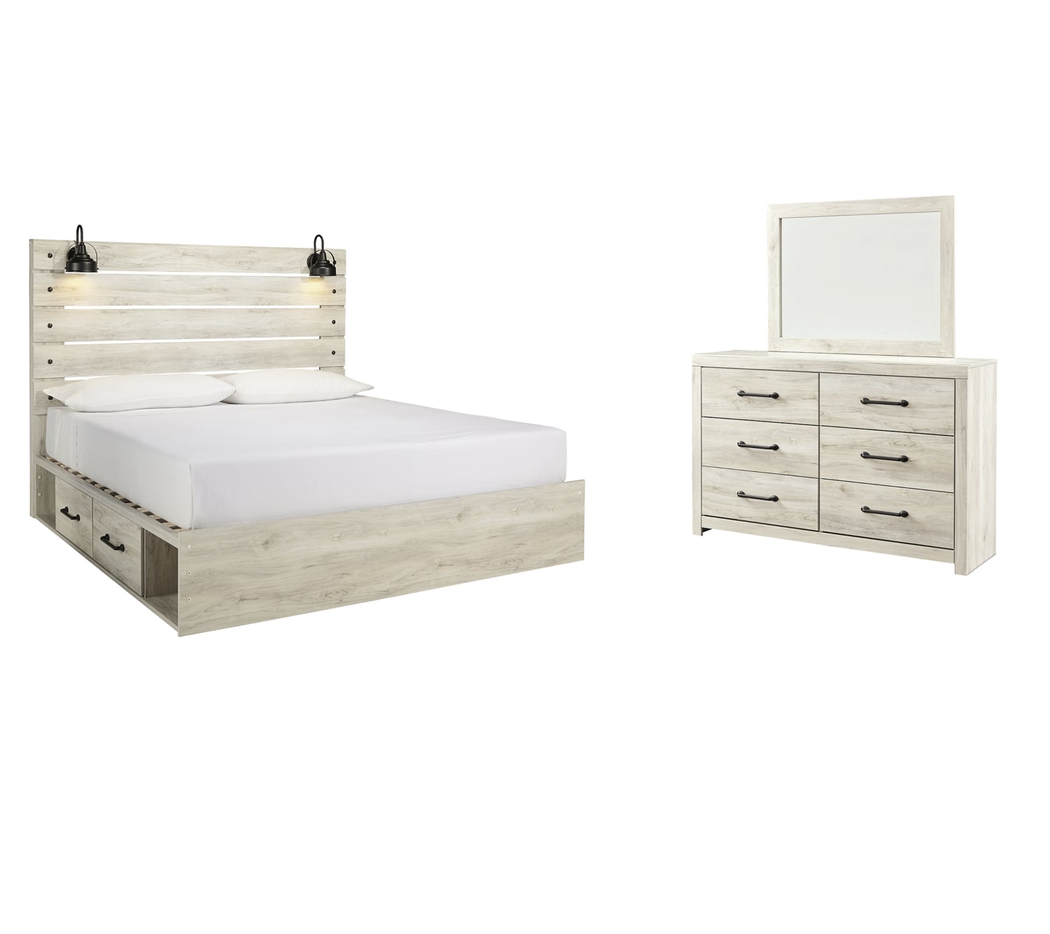 Cambeck Twin Panel Bed with 2 Storage Drawers with Mirrored Dresser - furniture place usa