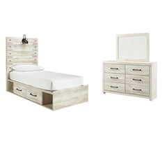 Cambeck Twin Panel Bed with 4 Storage Drawers with Mirrored Dresser - furniture place usa