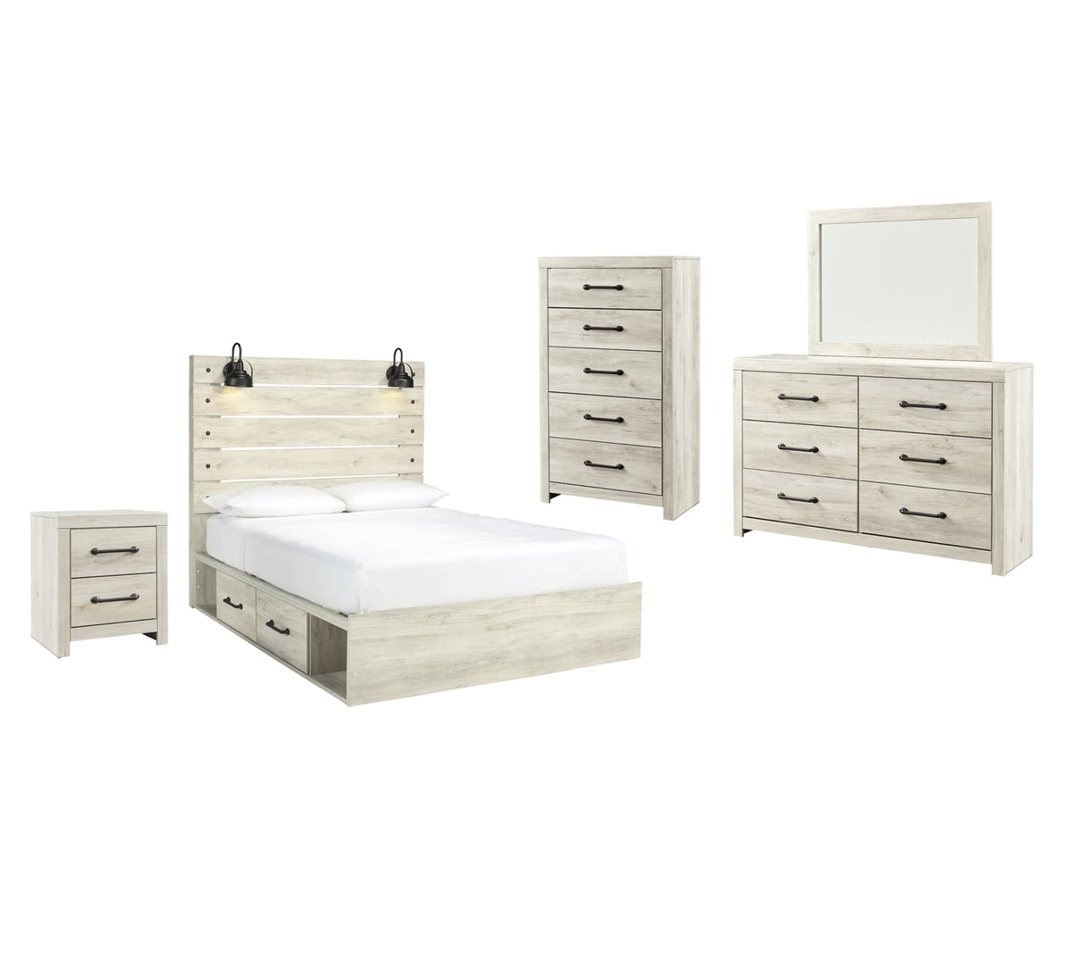 Cambeck Queen Panel Bed with 4 Storage Drawers with Mirrored Dresser, Chest and Nightstand - furniture place usa