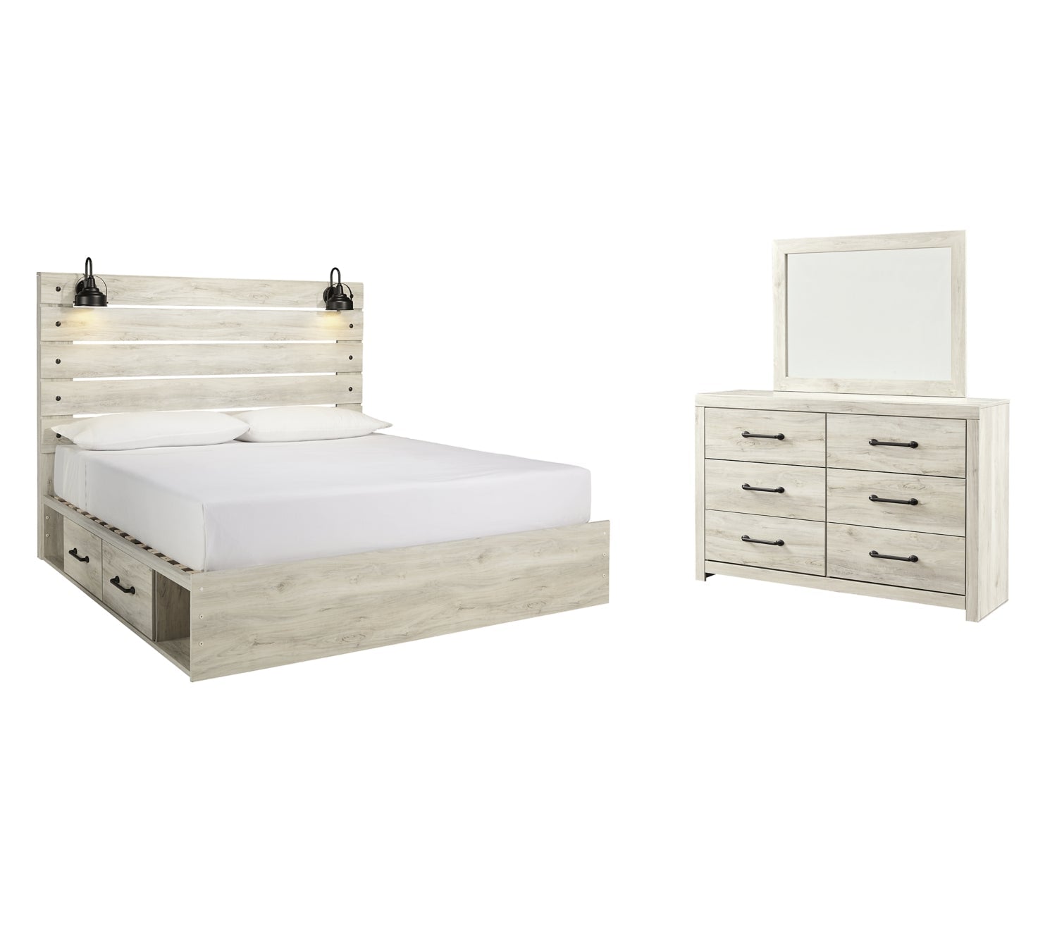 Cambeck King Panel Bed with 4 Storage Drawers with Mirrored Dresser - furniture place usa