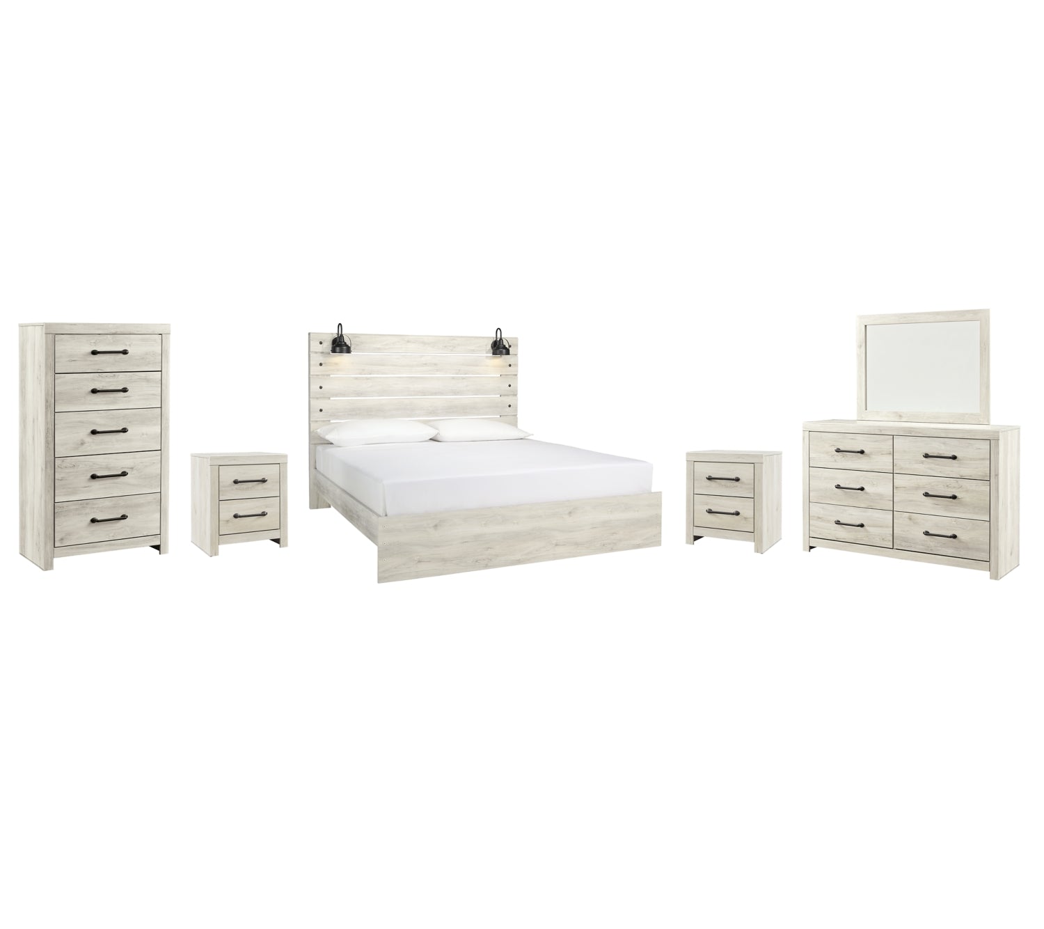 Cambeck King Panel Bed with Mirrored Dresser, Chest and 2 Nightstands - furniture place usa