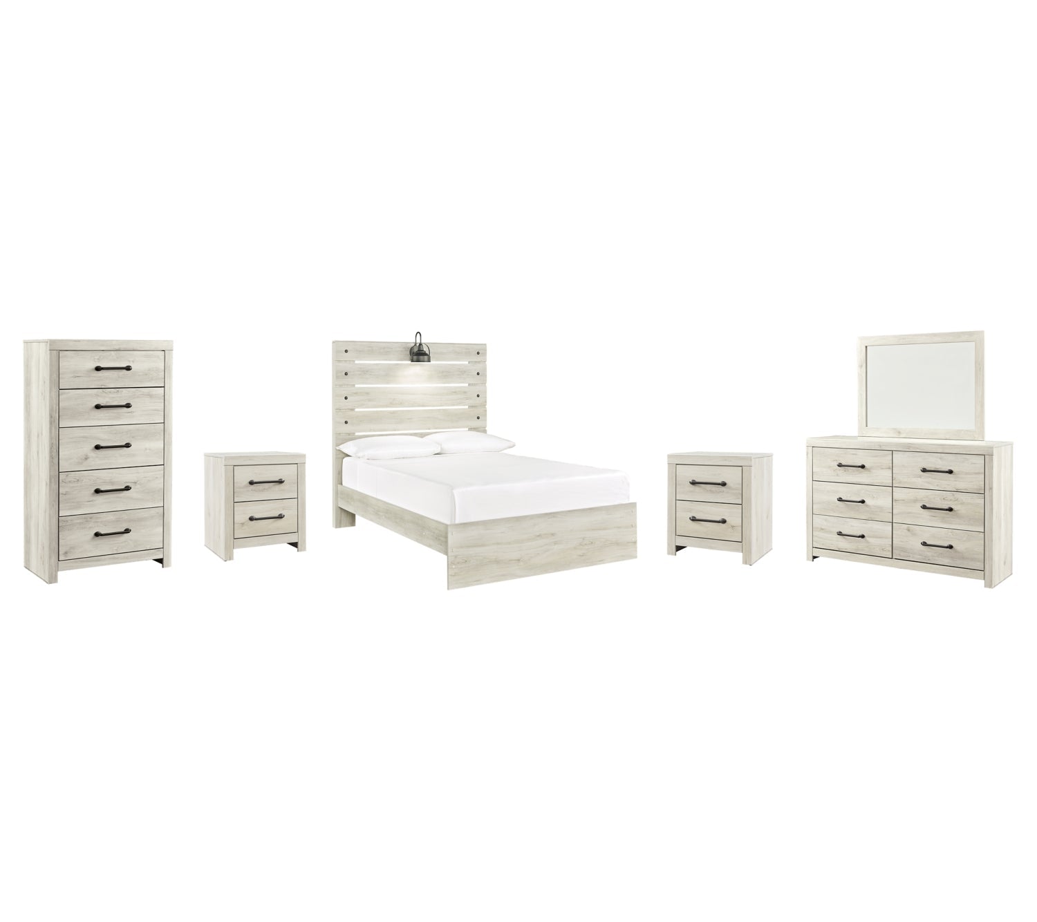 Cambeck King Panel Bed with Mirrored Dresser, Chest and 2 Nightstands - furniture place usa
