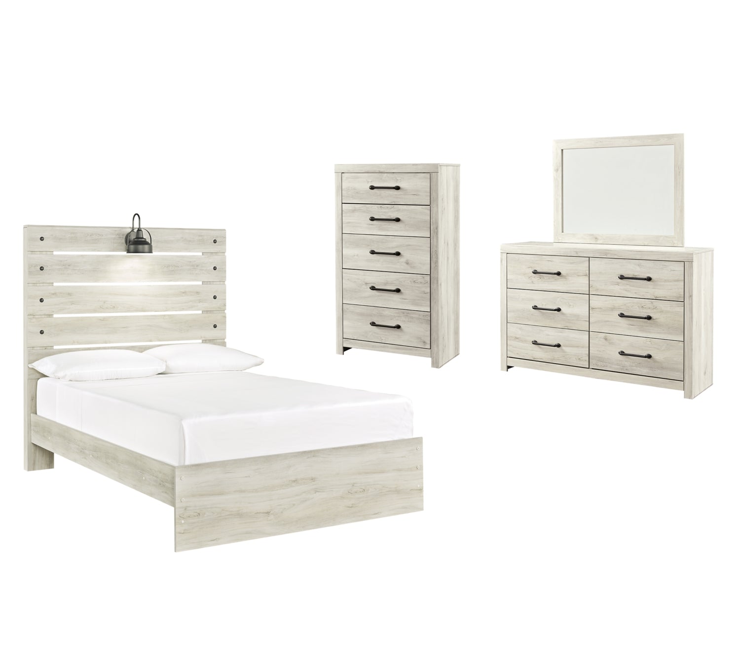 Cambeck King Panel Bed with Mirrored Dresser and Chest - furniture place usa