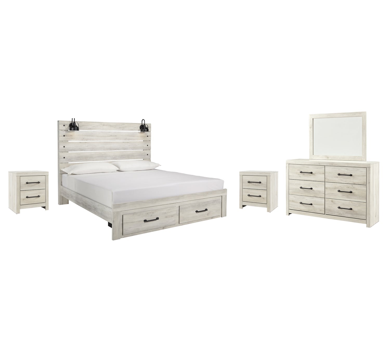 Cambeck King Panel Bed with 2 Storage Drawers with Mirrored Dresser and 2 Nightstands - PKG003045 - furniture place usa