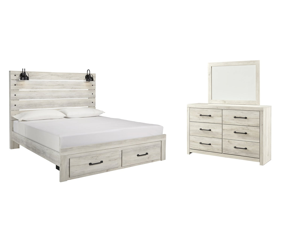 Cambeck King Panel Bed with 2 Storage Drawers with Mirrored Dresser - PKG003044 - furniture place usa