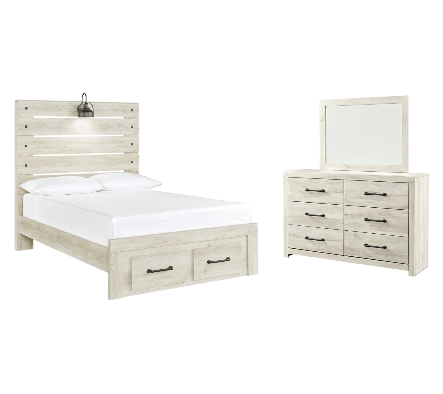 Cambeck Full Panel Bed with 2 Storage Drawers with Mirrored Dresser - PKG003050 - furniture place usa