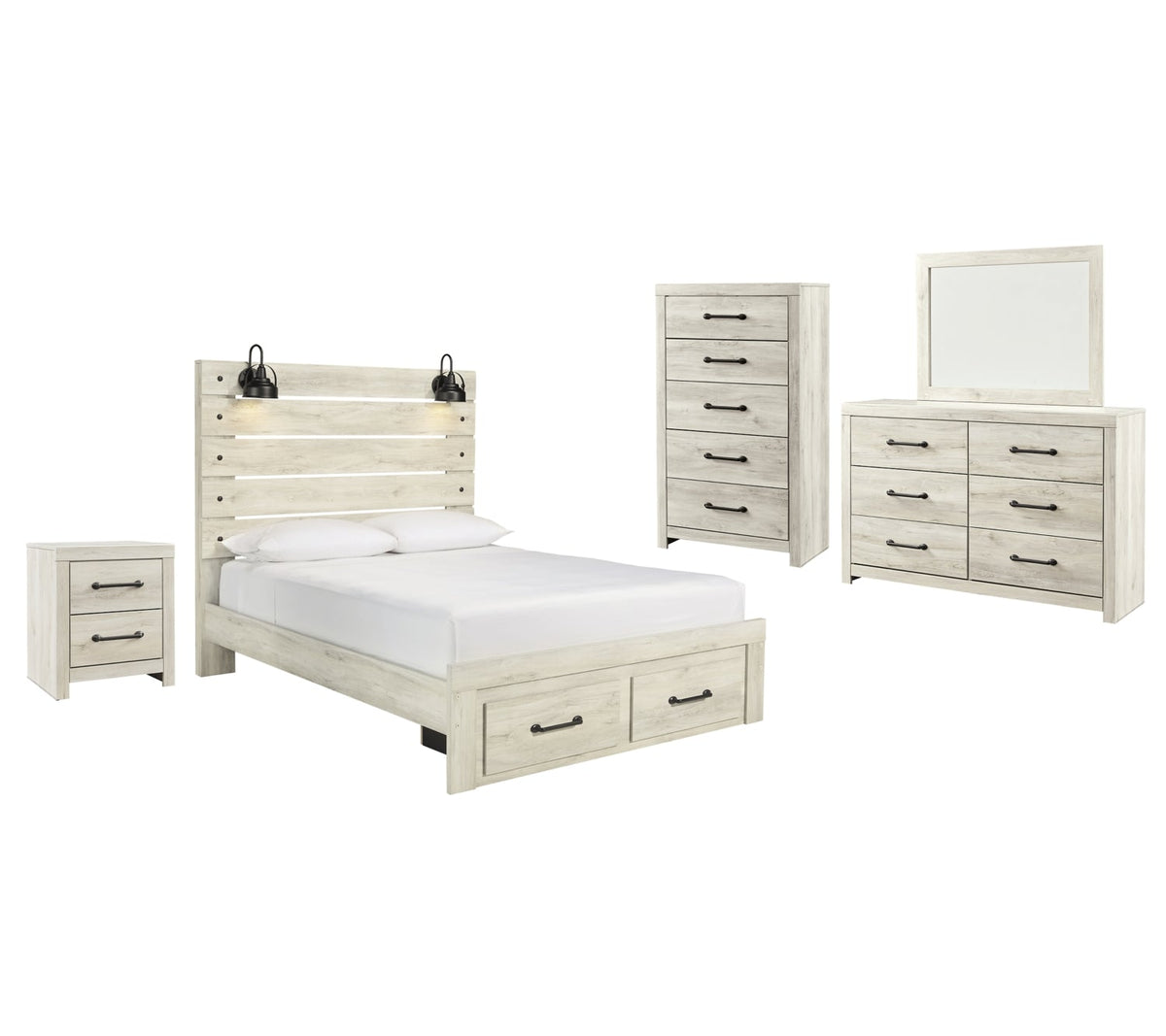 Cambeck King Panel Bed with 2 Storage Drawers with Mirrored Dresser, Chest and Nightstand - PKG003047 - furniture place usa